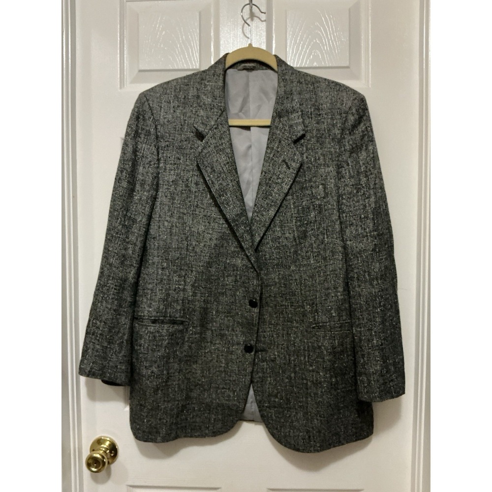 VTG Oleg Cassini Ambassador Shop OKC Black Tweed Blazer Jacket‎ Sport Coat 42R